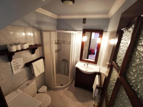 y baño con ducha, aseo y lavamanos. en Apartamento Verode en Puerto Naos
