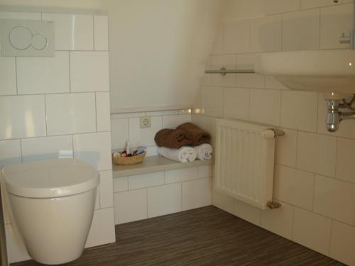 een badkamer met een toilet en een wastafel bij Logies Taverne nearby Roermond, Thorn en Weert in Kelpen-Oler