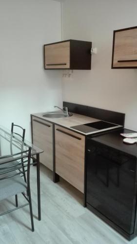 a kitchen with a sink and a table at studio mer in Saint Malo