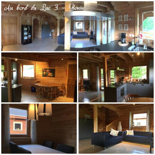 un collage de quatre photos d'une maison dans l'établissement Au bord du lac III, à Montigny-en-Morvan