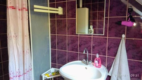 a bathroom with a sink and a mirror at Czakó Vendégház és Nyaralóudvar in Szilvásvárad