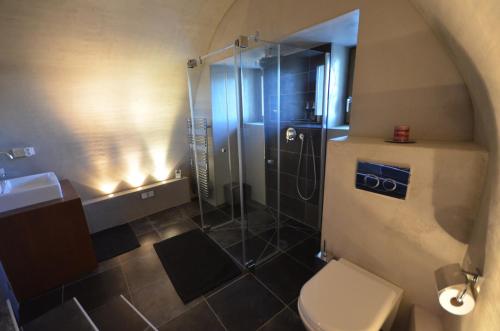 a bathroom with a shower and a toilet and a sink at Ramatuelle Maison de Village in Ramatuelle