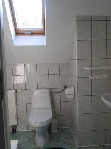 łazienka z toaletą i umywalką w obiekcie Dom na Skarpie w mieście Wierzbica
