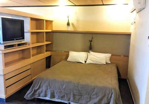 a small bedroom with a bed and a tv at Lofts - Club de campo San Pedro in San Pedro
