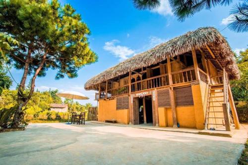 a house with a straw roof at Looc Homestay in Ha Giang