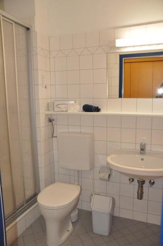 a bathroom with a toilet and a sink at Kolpinghaus Linz in Linz