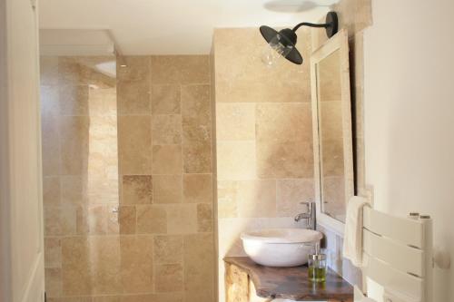 a bathroom with a sink and a shower at AU NID DES VIGNES in Cahuzac-sur-Vère