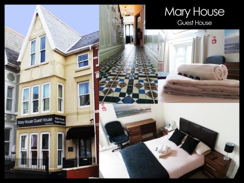 eine Collage mit Fotos eines Hauses und einer Pension in der Unterkunft Mary House 46 in Porthcawl
