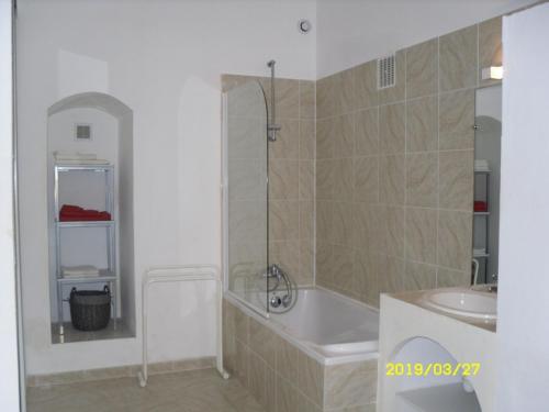 a bathroom with a shower and a tub and a sink at LA CHAPELLE DU PRIEURE in Alignan-du-Vent