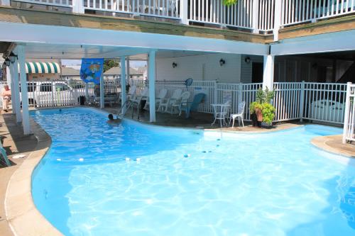 a pool with a person swimming in the water at The Atlantic Motel in Hampton