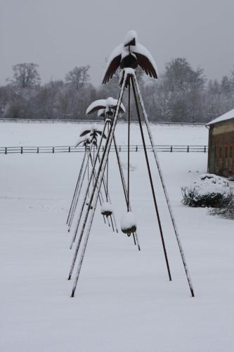 a pair of ski poles in the snow at Chambres d'hôtes La Verrerie du Gast in Tanville