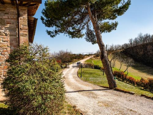 a tree on a gravel road next to a house at Apartment in Sant'Angelo near Medieval Town in SantʼAngelo in Vado