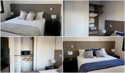 two pictures of a hotel room with two beds at Aventura 108 in Buenos Aires