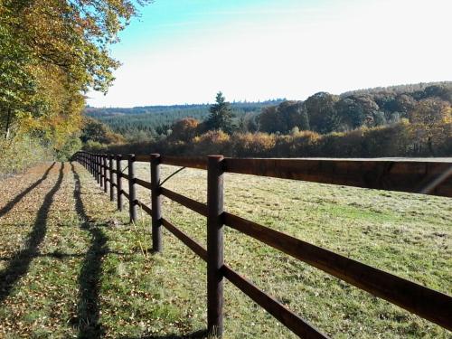 a fence in the middle of a field at Chambres d'hôtes La Verrerie du Gast in Tanville