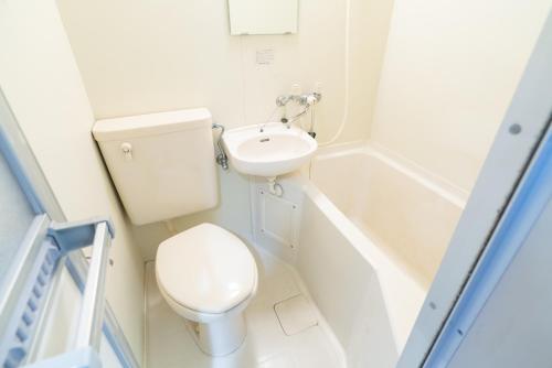 a small bathroom with a toilet and a sink at SONIC APARTMENT HOTEL in Dazaifu