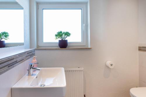 a bathroom with a sink and a window at Ferienwohnungen stiLECHt in Elbigenalp