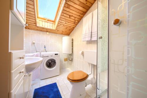a bathroom with a toilet and a sink and a washing machine at Apartment Galerija by El-Pi Tours in Njivice