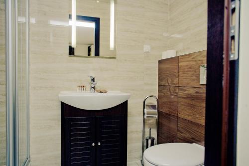 a bathroom with a sink and a toilet at Aparthotel Bellamonte in Zakopane