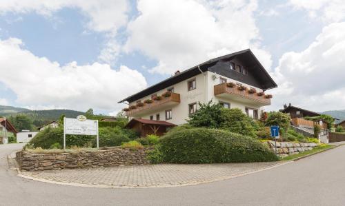 a large white house on the side of a road at Pension Silberbauer in Lohberg