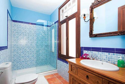 ヤイサにあるCasa de la Villaflorの青いバスルーム(トイレ、シンク付)