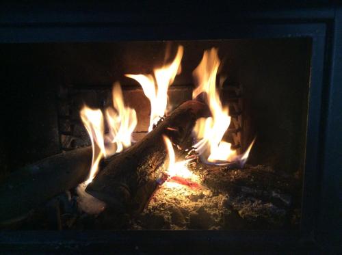 a fire in a fireplace with flames in it at Casa Rural Era de Ferro in Erill la Vall