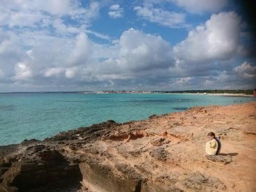 a person sitting on the beach looking at the ocean at Ca Na Clar in Sa Ràpita