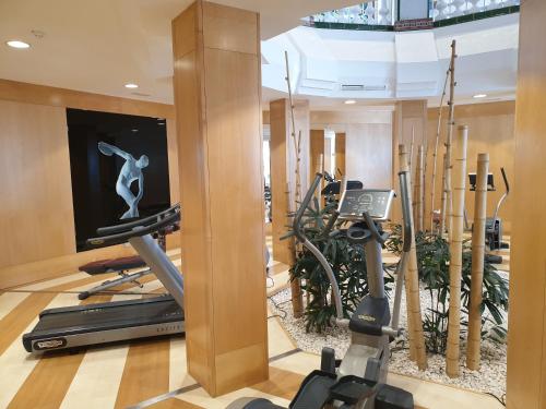 a gym with exercise equipment and a flat screen tv at Parque Santiago IV Official in Playa de las Americas