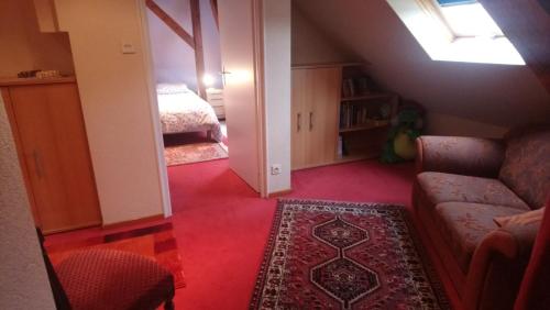un salon avec un canapé et un lit dans l'établissement BEL APPARTEMENT LUMINEUX, à Colmar