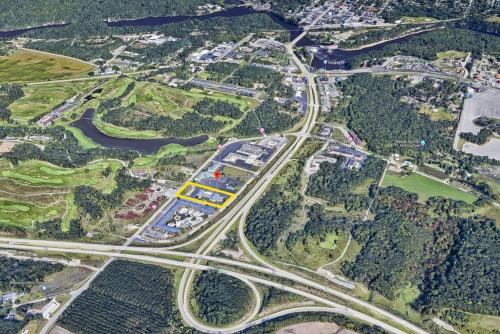 an overhead view of a city with a highway at Econo Lodge Inn & Suites Wisconsin Dells in Wisconsin Dells