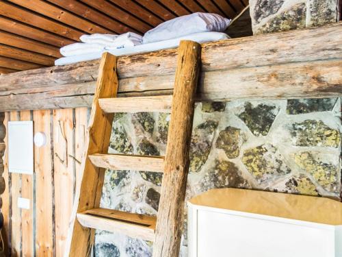 a ladder in a room with a rock wall at Holiday Home Tievatupa 2- pienempi by Interhome in Ylläsjärvi