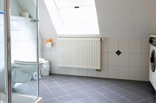 a bathroom with a toilet and a shower at Weinstube Schwalbennest in Karlstadt