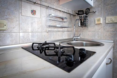 een aanrecht met een wastafel en een fornuis bij Studio Apartment Sunce in Rovinj