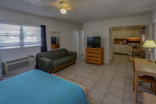 a living room with a bed a couch and a television at Richard's Motel Studios in Hollywood