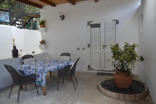 a table and chairs in a patio with a potted plant at B&B Il Giardino Segreto in Stromboli