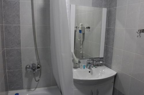 a bathroom with a shower and a sink and a shower at Апарт отель Welcome in Taldykorgan