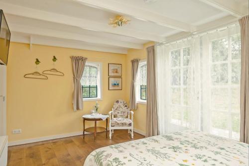 瑞斯的住宿－Bed & Breakfast de Appelaar，一间卧室配有一张床、一把椅子和窗户。