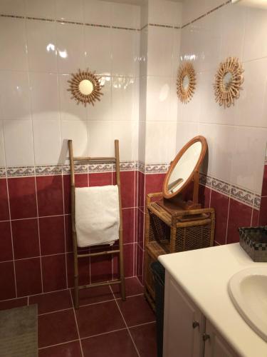 une salle de bain avec un lavabo et un miroir dans l'établissement Côte de la Cité, à Carcassonne