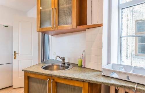a kitchen with a sink and a window at Old City Park Apartment in Riga