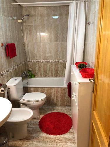 a bathroom with a toilet and a sink and a tub at Fresa Apartaments in La Mata