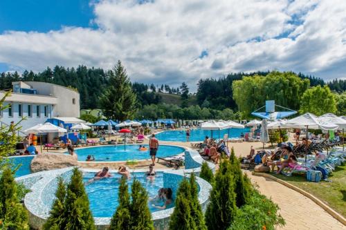 eine Gruppe von Personen in einem Pool in einem Resort in der Unterkunft Cedar Lodge 3/4 Apartment Paradise in Bansko