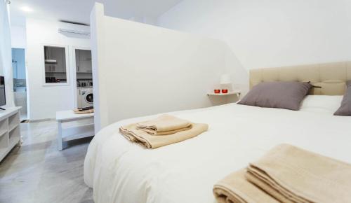 Un pat sau paturi într-o cameră la Loft Aire Sevilla Cathedral