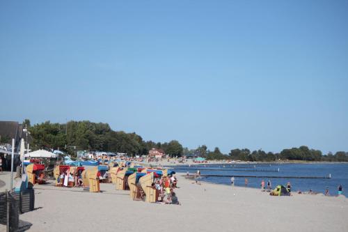a beach with many umbrellas and people on the beach at Sonnengarten 19 in Kellenhusen