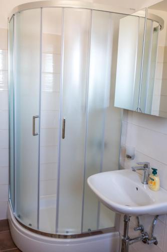 a bathroom with a shower and a sink at Apartment Sv. Marak in Risika