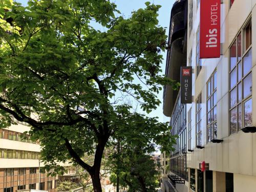 a tree on a city street next to a building at Hotel ibis Lisboa Liberdade in Lisbon