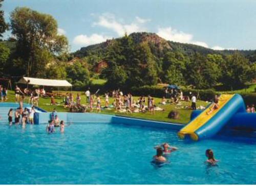 um grupo de pessoas na água em um parque aquático em Gästehaus Sonne em Gernsbach