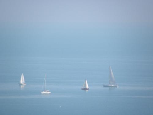 ジュリアノーヴァにあるTerrazza sul Mareの水上に浮かぶ帆船群
