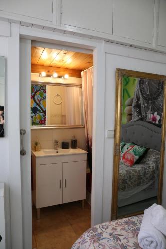 a bathroom with a sink and a mirror in a room at Casa Isa in Valencia