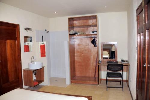 een badkamer met een wastafel en een douche in de kamer bij apartamentos Casa Amarilla in Granada