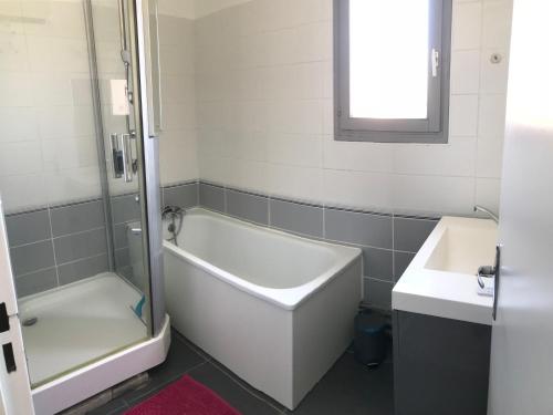 une salle de bain avec une baignoire et un lavabo dans l'établissement La petite Chocolatine, à Carcassonne