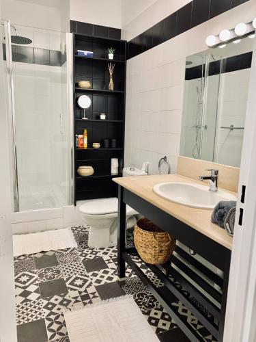 une salle de bain avec un lavabo et des toilettes dans l'établissement Mini-loft, Clos des Arts - parking gratuit, à Avignon